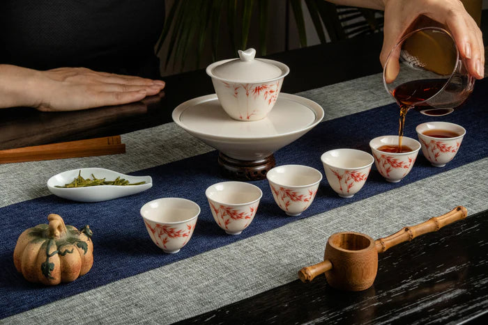 Lark Red Bamboo Set 雲雀紅竹蓋碗壺承套